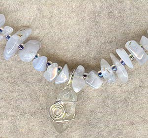 Rainbow Moonstone strand, and a double-terminated clear quartz crystal that Cece and I found at Crystal Peak